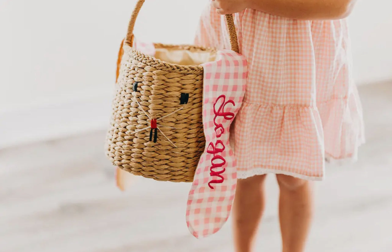 Gingham Kids Easter Basket with Bunny Ears by Sugar Bee