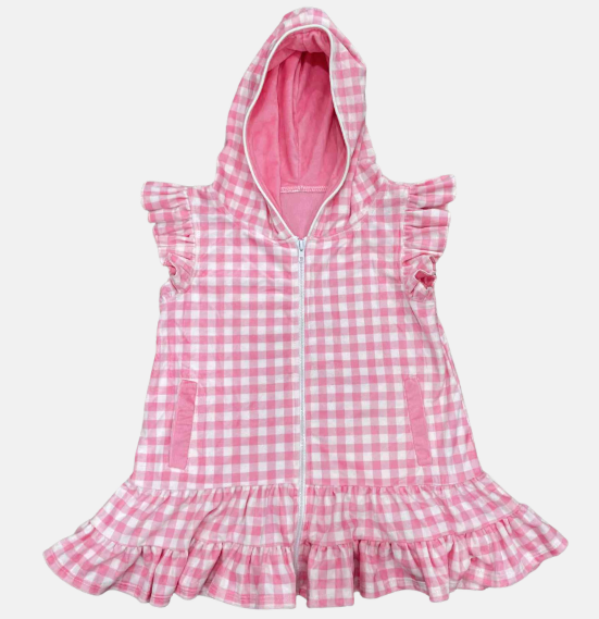 Girls Ruffled Swim Cover up - Pink Gingham