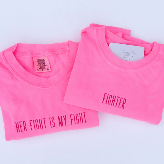 She’s a Fighter Embroidered Neon Pink Tee