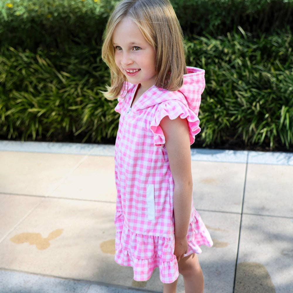 Girls Ruffled Swim Cover up - Pink Gingham