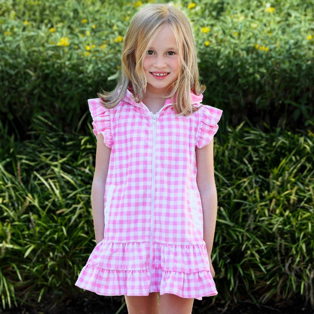 Girls Ruffled Swim Cover up - Pink Gingham