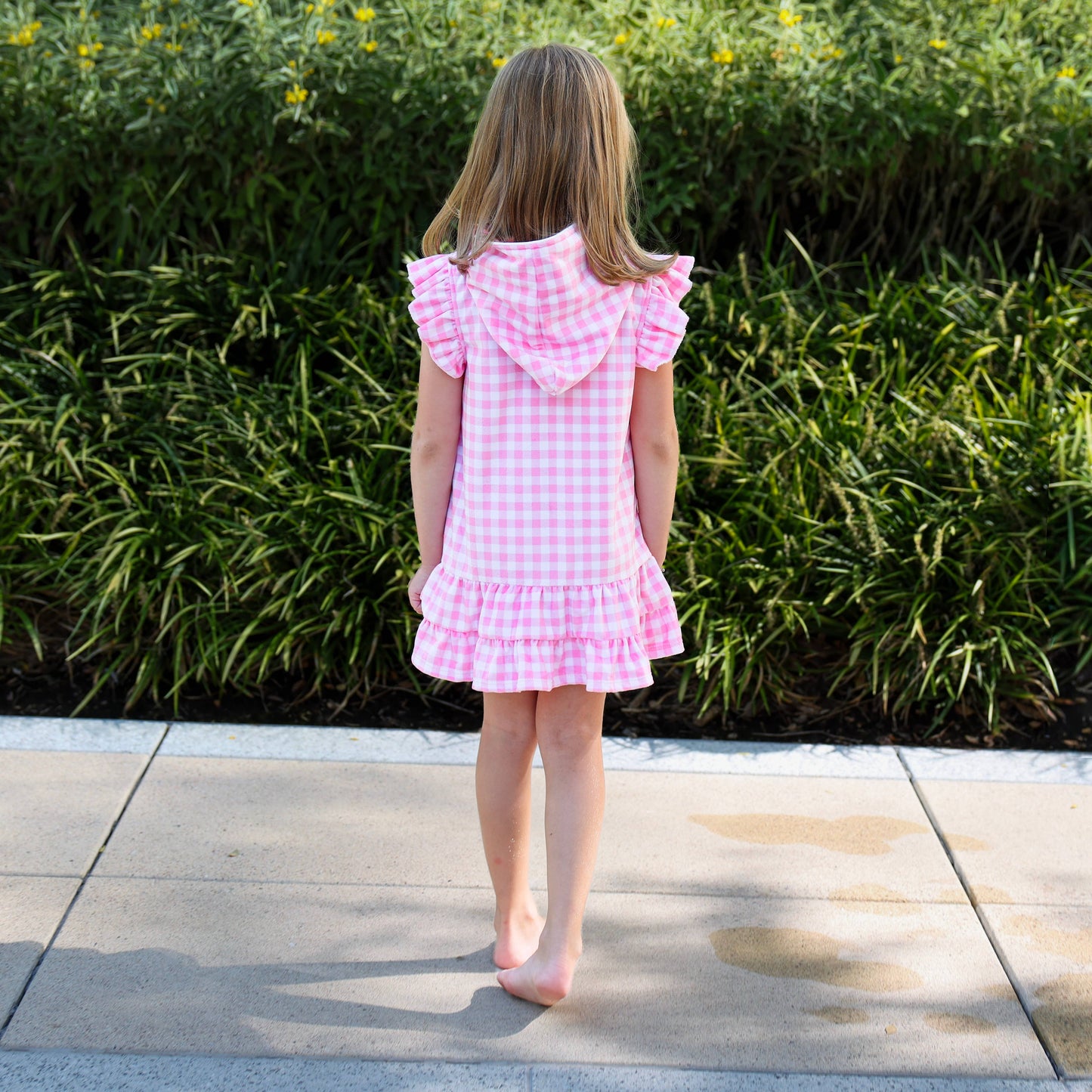 Girls Ruffled Swim Cover up - Pink Gingham