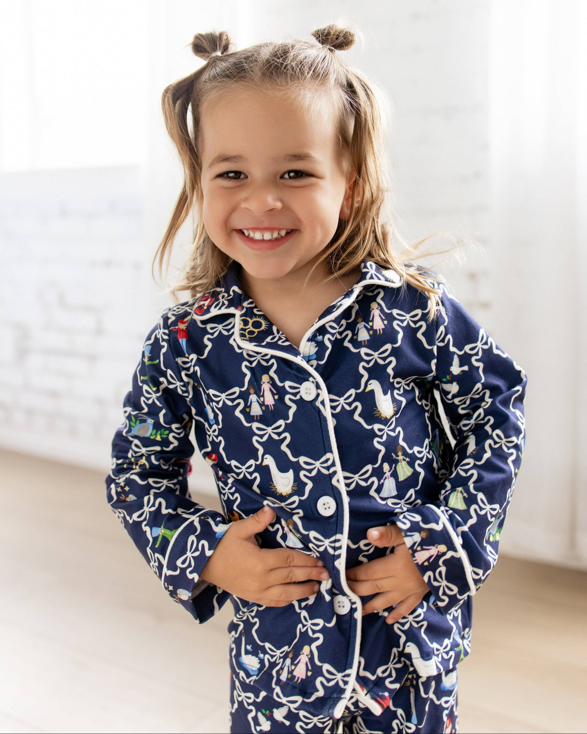 Girls Button Down Pajamas - 12 Days of Christmas Bows