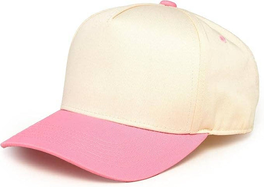 Two Tone Vintage Snapback Hat - Pink/Beige