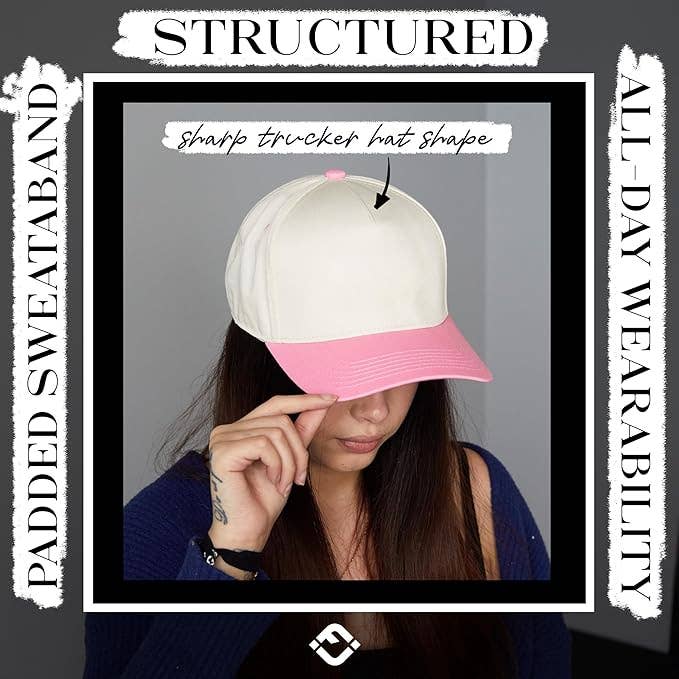 Two Tone Vintage Snapback Hat - Pink/Beige