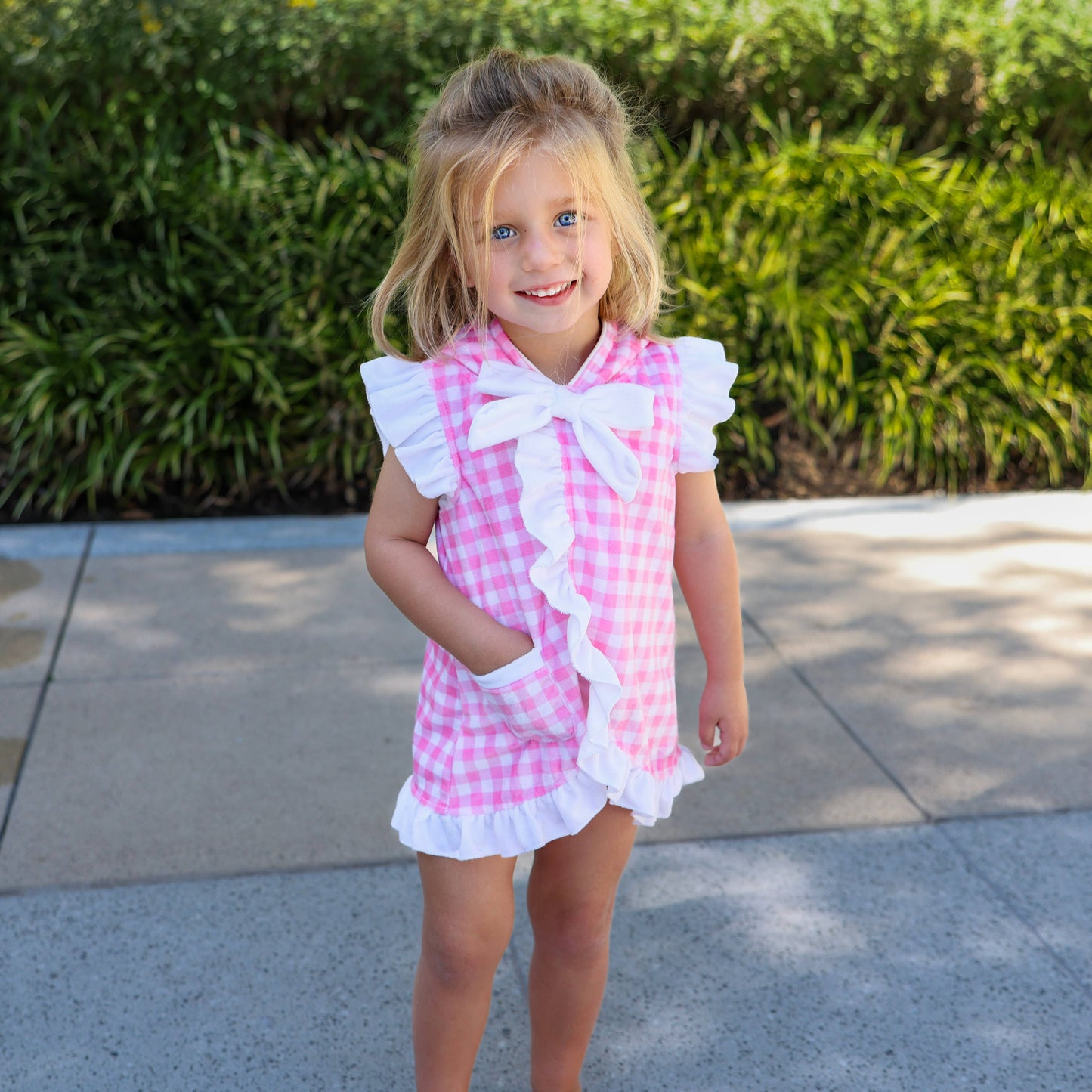 Girls Swim Cover Up - Ruffle Pink gingham