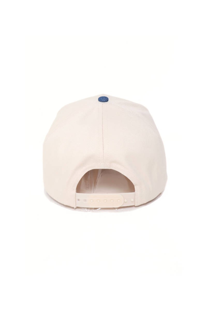 Two-Tone Denim 5 Panel Cap with Red & White Cord Detail