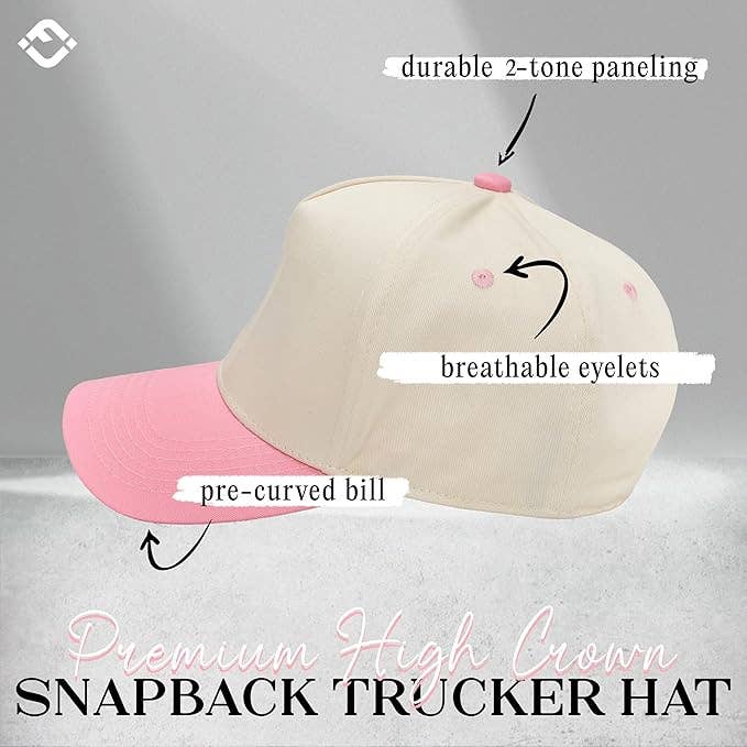 Two Tone Vintage Snapback Hat - Pink/Beige