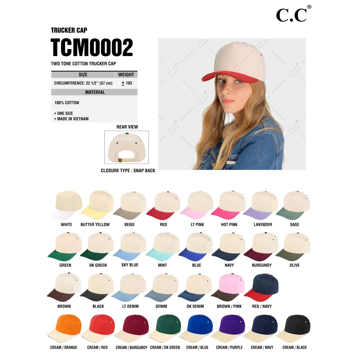 C.C Two Tone Canvas Trucker Hat Baseball Cap