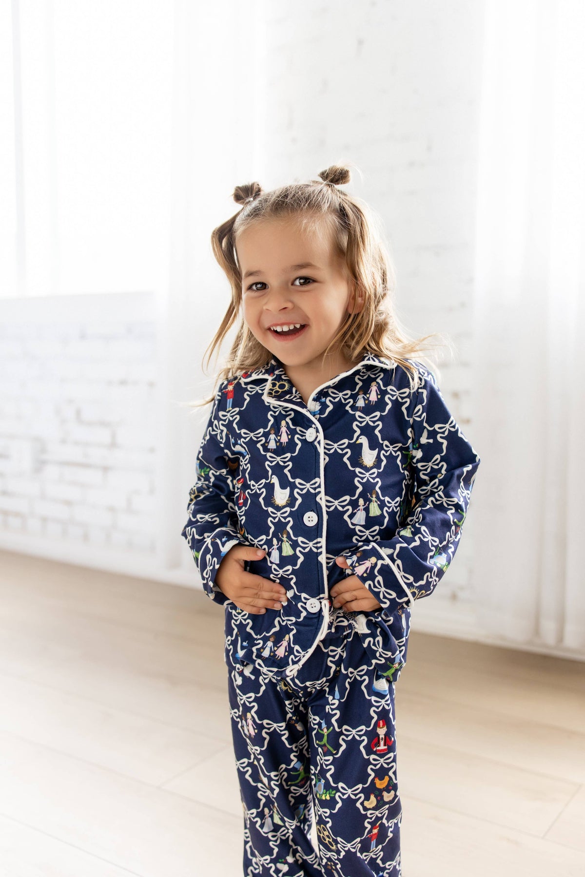Girls Button Down Pajamas - 12 Days of Christmas Bows