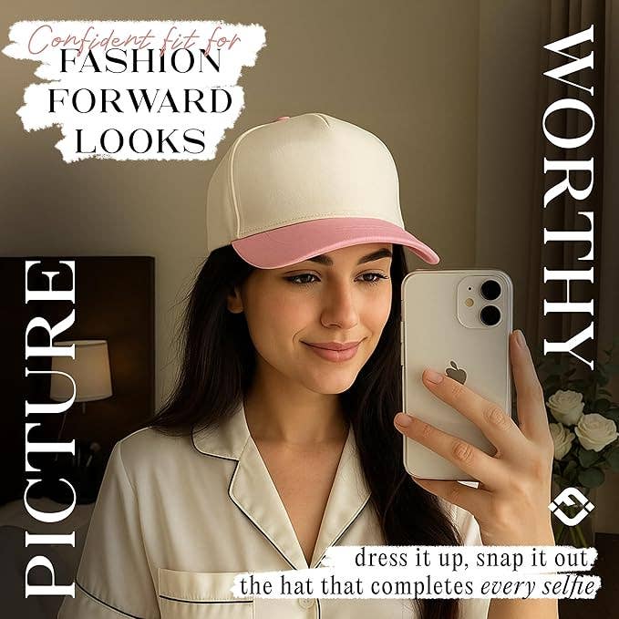Two Tone Vintage Snapback Hat - Pink/Beige