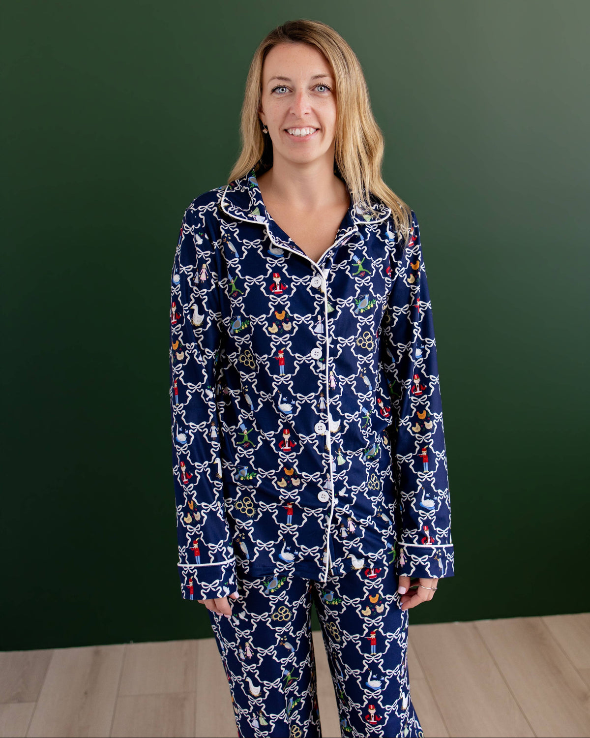 Women's Button Down Pajamas - 12 Days of Christmas Bows